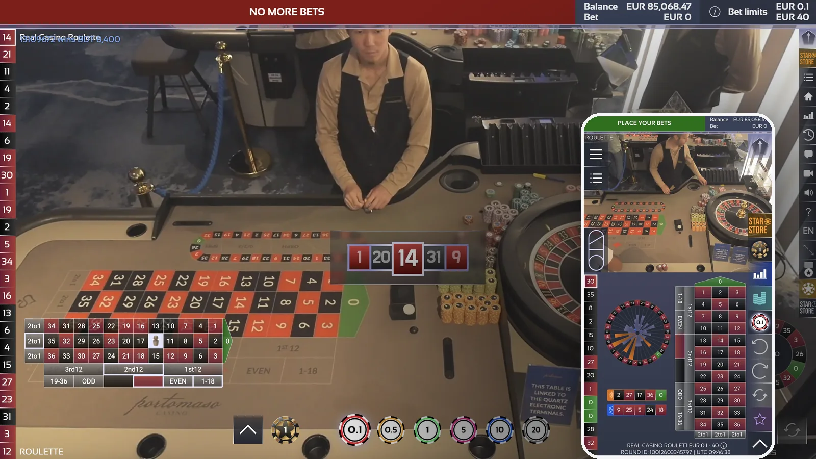 Roulette streamed from a land-based casino